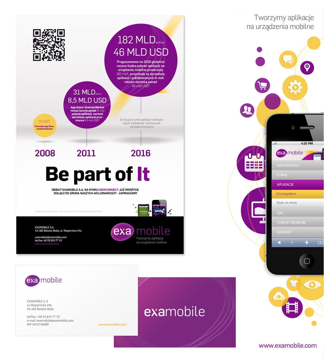 Advertising materials for Examobile. Branding